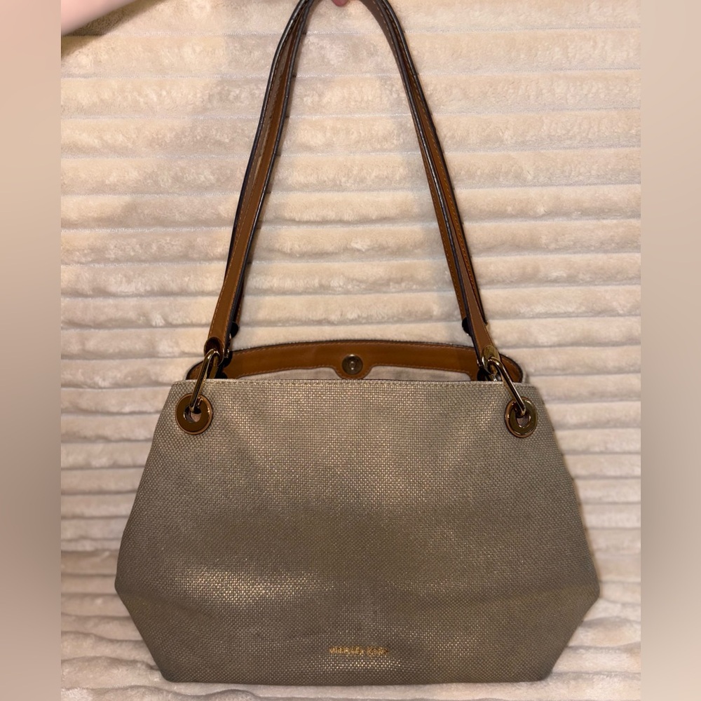 Michael  Kors Canvas & Leather Shoulder Bag – Natural with Luggage Trim